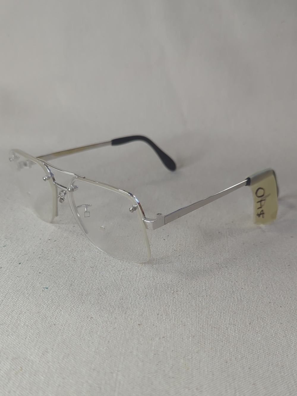 Scoop Silver Rimless Aviator Glasses No Nose Pads